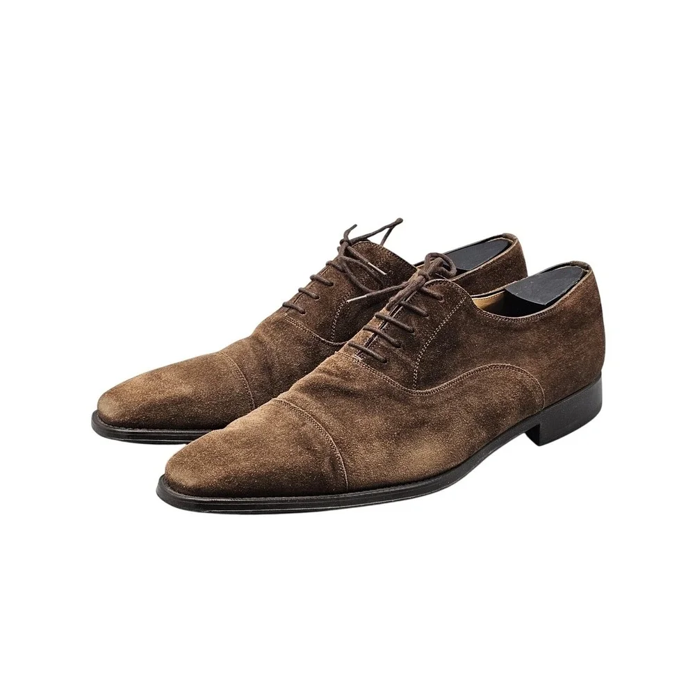 Magnanni Men's Size 9.5 M EUC For Saks Fifth Avenue‎ Brown Suede Cap Toe Oxfords